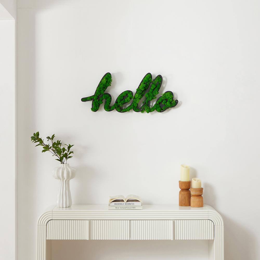 Metal Green Wall Architectural Decor, Unique Design, Hello Letter Art Moss 