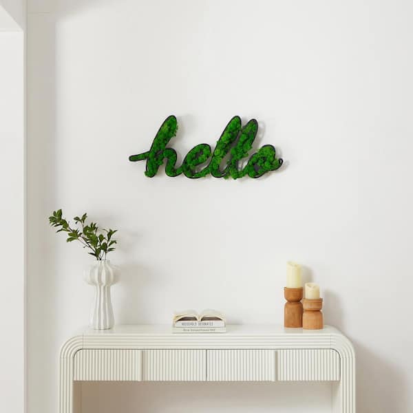 Unbranded Metal Green Wall Architectural Decor, Unique Design, Hello Letter Art Moss Wall Decor, for Indoor Spaces