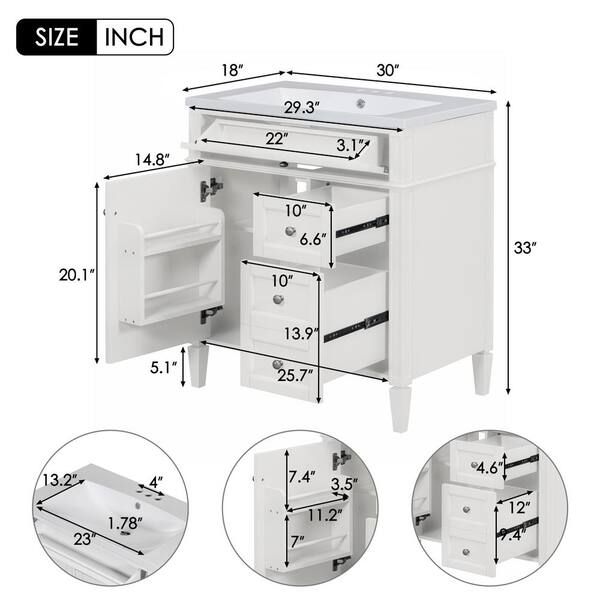 Staykiwi 30 in. W x 18.3 in. D x 33.8 in. H Single Sink