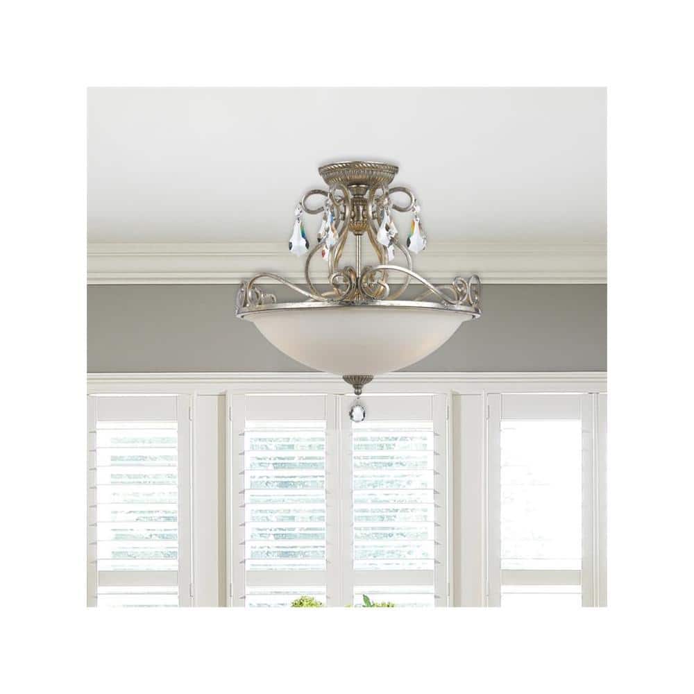 Olde Silver Swarovski Crystal 3-Light Indoor Ceiling Bowl