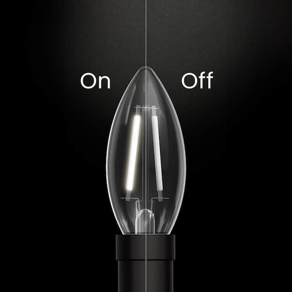 100-Watt Equivalent B10 E12 Candelabra Dim White Filament Clear Glass Chandelier LED Light Bulb Daylight 5000K (3-Pack)
