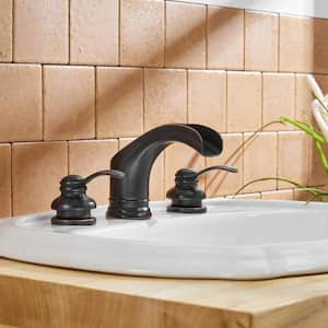 8 in. Waterfall 2-Handle Bathroom Widespread Sink Faucet With Pop-up Drain Assembly in Spot Resist Oil Rubbed Bronze