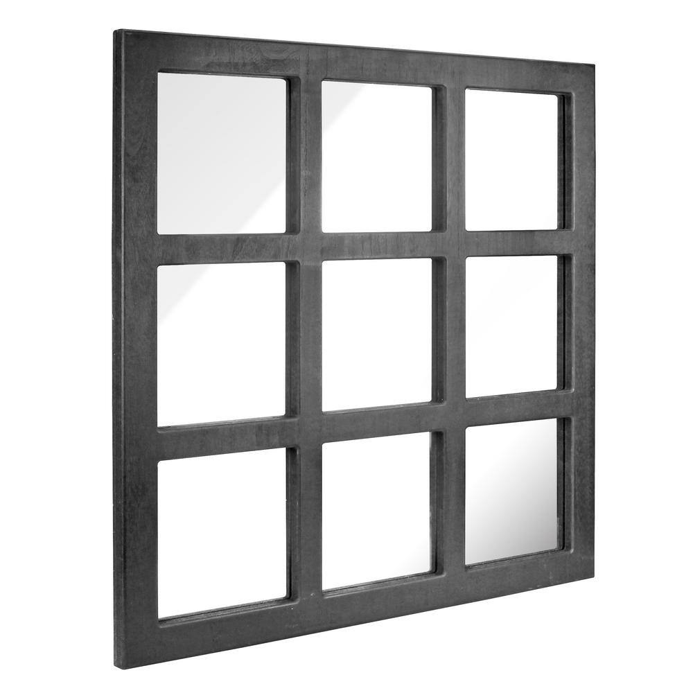 23.5" Black Rustic Wood 9-Panel Square Wall Mirror