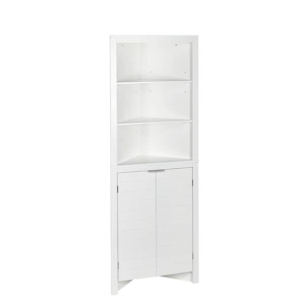 Madison 23.31 in. W x 16.88 in. L x 63.88 in. H White Linen Cabinet Corner Bathroom Storage Cabinet with Open Shelves