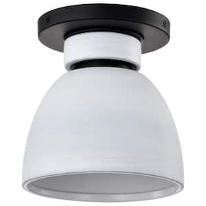 Collins 7.5 in. 1-Light Matte Black Flush Mount with Matte Black Ceramic Shade