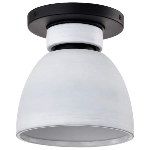 SATCO Collins 7.5 in. 1-Light Matte Black Flush Mount with Matte Black Ceramic Shade
