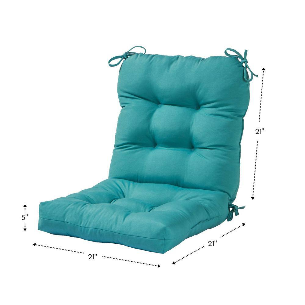 Teal Polyester Outdoor Reversible Tufted Chair Cushion