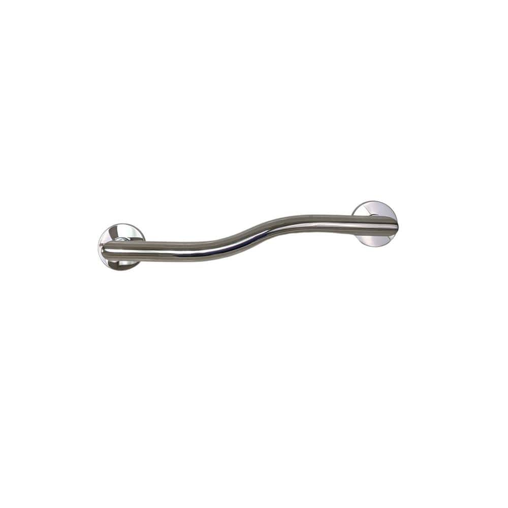 14 in. Left-Hand Modern Wave Shaped Grab Bar in Polished Stainless -  CSI Bathware, MWL14-TW-125-PO