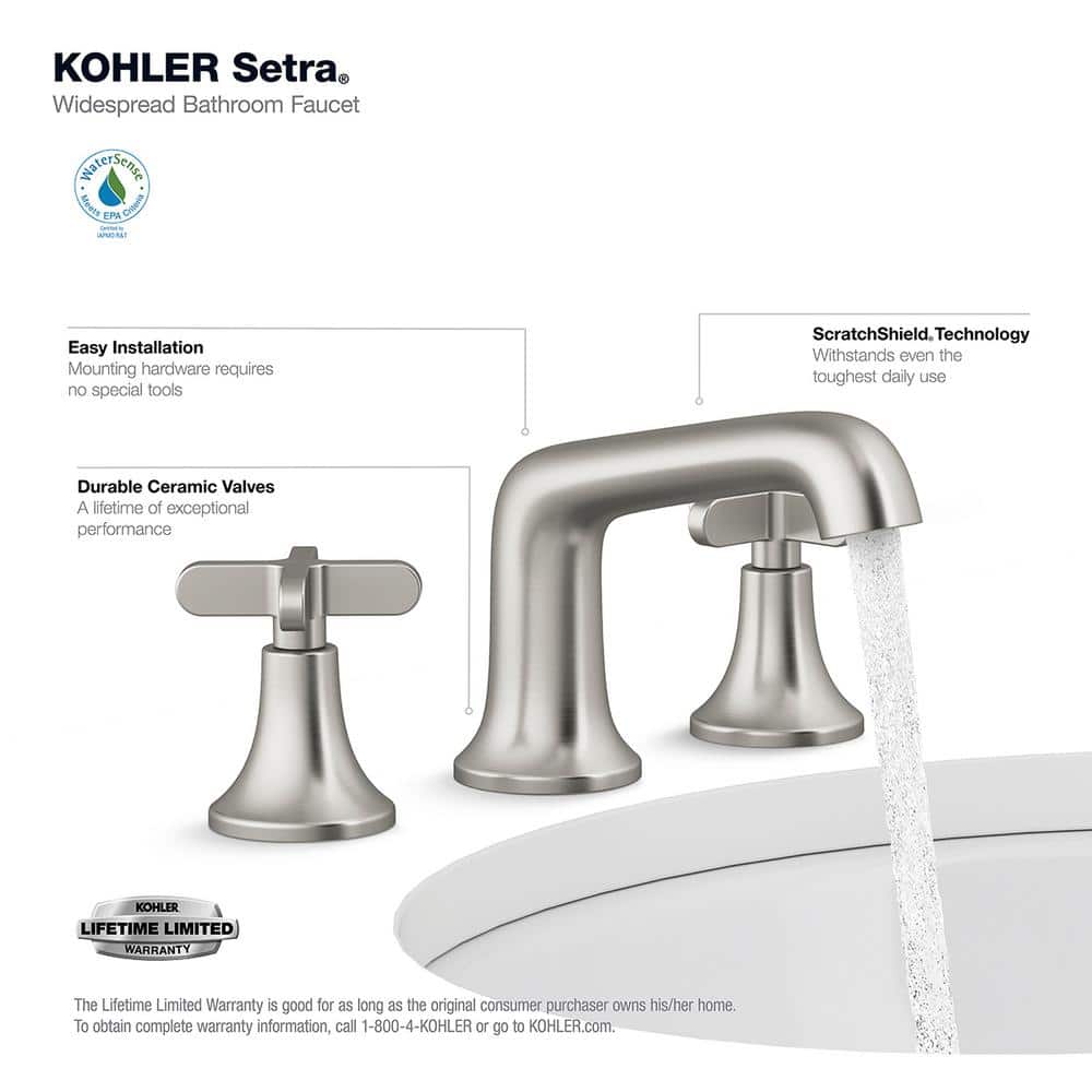 Vibrant Brushed Nickel Double Handle Widespread Bathroom Faucet