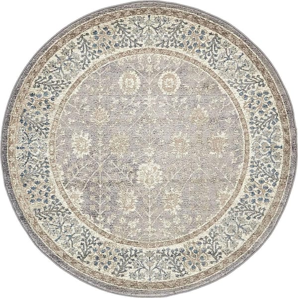 Unique Loom Salzburg Gneis Gray 5' 0 x 5' 0 Round Rug