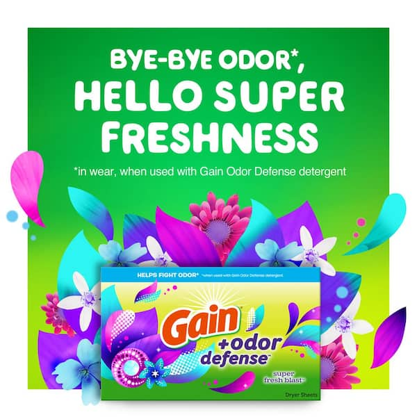 Gain Odor Defense Super Fresh Blast Scent Dryer Sheets (240-Count)  003077205048 - The Home Depot