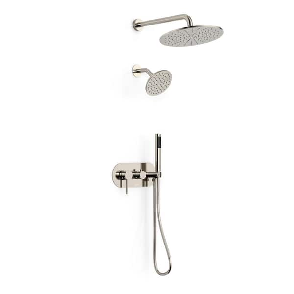 Angelsey 3-Spray 12 in. Wall Mount Dual Shower Head Handheld Shower Head 1.8 GPM in Brushed Nickel (Valve Included)