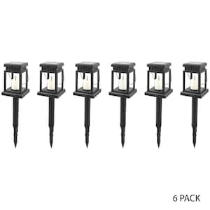 19 in. Tall Outdoor Solar Powered Hanging or Stake Lanterns, Black (Set of 6)