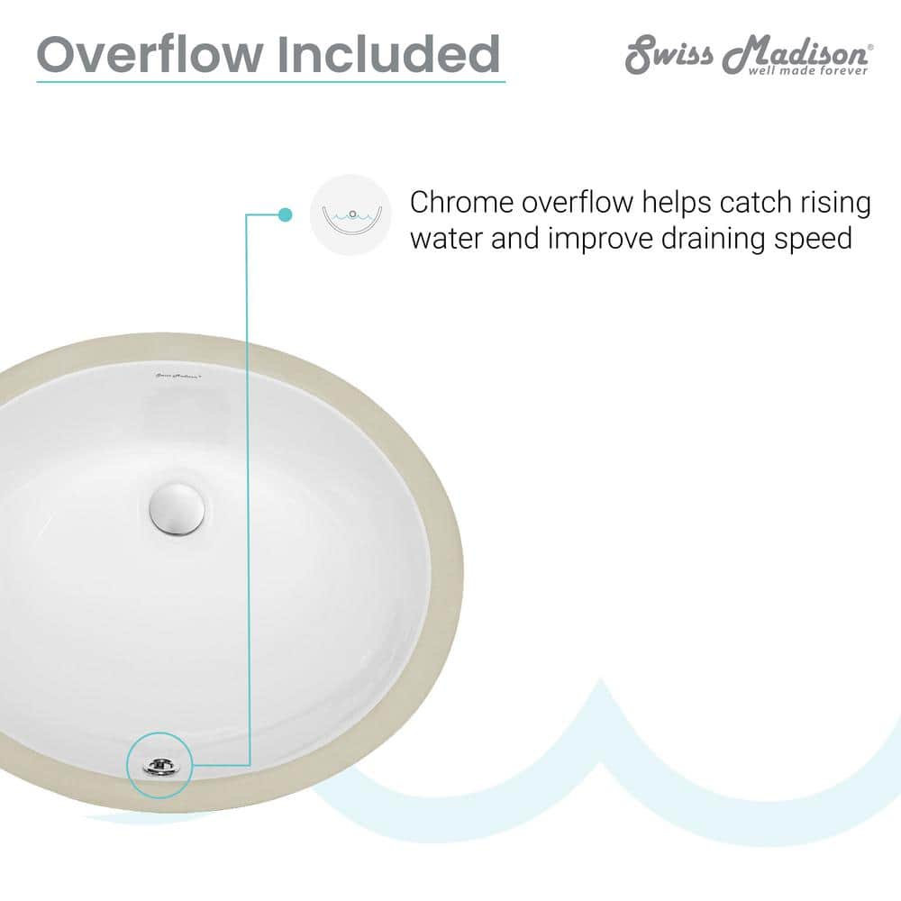 Monaco 18-Inch White Ceramic Oval Undermount Bathroom Sink