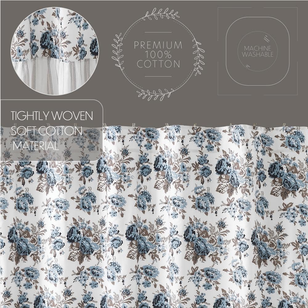 Annie Blue Floral Ruffled Cotton Shower Curtain 72x72