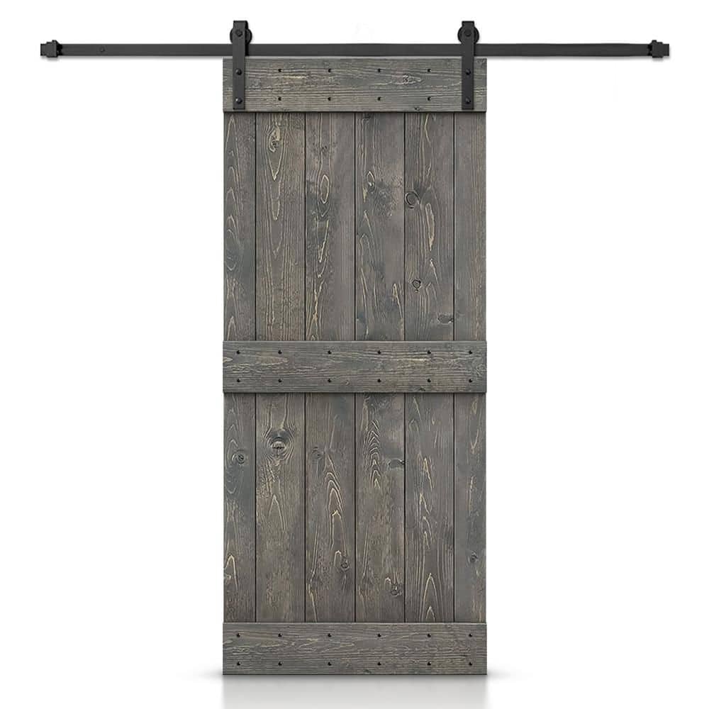 26 in. x 84 in. Distressed Mid-Bar Series Weather Gray Stained DIY Wood Interior Sliding Barn Door with Hardware Kit price history on PriceWatchPro