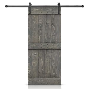 Mid-Bar 36 in. x 84 in. Weather Gray Stained DIY Solid Knotty Pine Wood Interior Sliding Barn Door with Hardware Kit