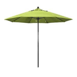 9 ft. Black Fiberglass Commercial Market Patio Umbrella with Fiberglass Ribs and Push Lift in Parrot Sunbrella