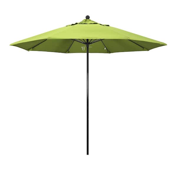 California Umbrella 9 ft. Black Fiberglass Commercial Market Patio Umbrella with Fiberglass Ribs and Push Lift in Parrot Sunbrella