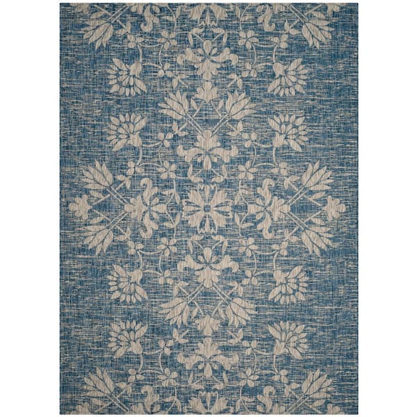 Courtyard Navy/Gray 8 ft. x 10 ft. Antique Floral Indoor/Outdoor Area Rug