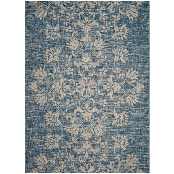 SAFAVIEH Courtyard Navy/Gray 9 ft. x 12 ft. Antique Floral Indoor/Outdoor Area Rug