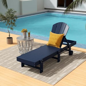 Laguna Navy Blue HDPE Plastic Outdoor Adjustable Adirondack Chaise Lounger With Wheels