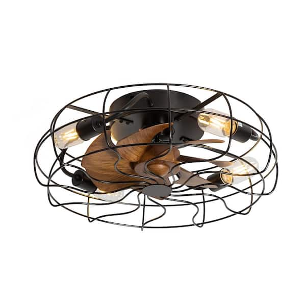 19 in. Indoor Black Caged Ceiling Fan with Light Kit and Remote Control Included