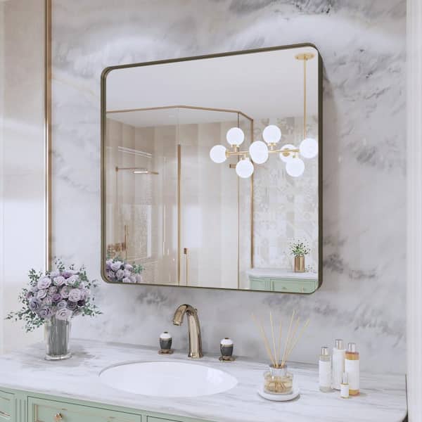 Klajowp 30 in. W x 30 in. H Rectangular Framed Wall Mounted Bathroom Vanity Mirror in Brushed Bronze