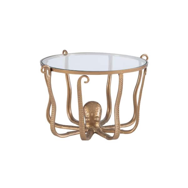 Linon Home Decor Okemo 31 W in. Gold Octopus Round Glass Top Coffee Table