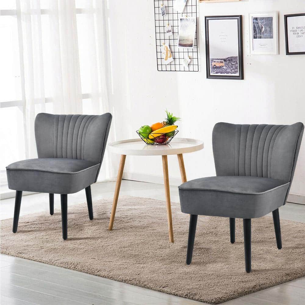 Parsons Gray Velvet Armless Accent Chair with Wood Legs
