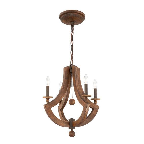Eurofase Lenio Collection 4-Light Burnished Iron Wood Chandelier-DISCONTINUED