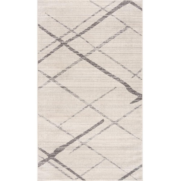 Savannah Modern Grey 2 ft. 6 in. x 4 ft. 9 in. Abstract Area Rug Doormat Entrance Floor Mat