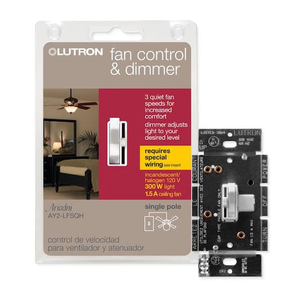 Lutron Toggler Fan Control, 3-Speed, 1.5-Amp/Single-Pole or 3-Way, White (TGFSQ-FH-WH)