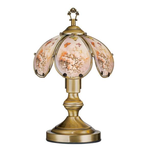 ORE International 14.25 in. Summer Blossom Antique Brass Touch-On Table Lamp