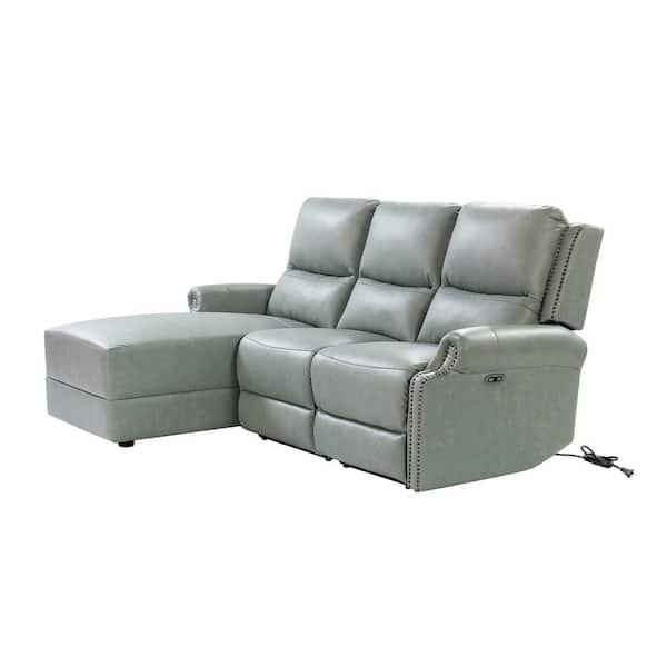 Uittreksel Barry ga zo door ARTFUL LIVING DESIGN Delos 82.69 in. 3-Pieces 3-Seater Leather Power L  Shaped Reclining Sectional Sofa with Nailhead Trim in Sage LBL45642-SG-ABCD  - The Home Depot