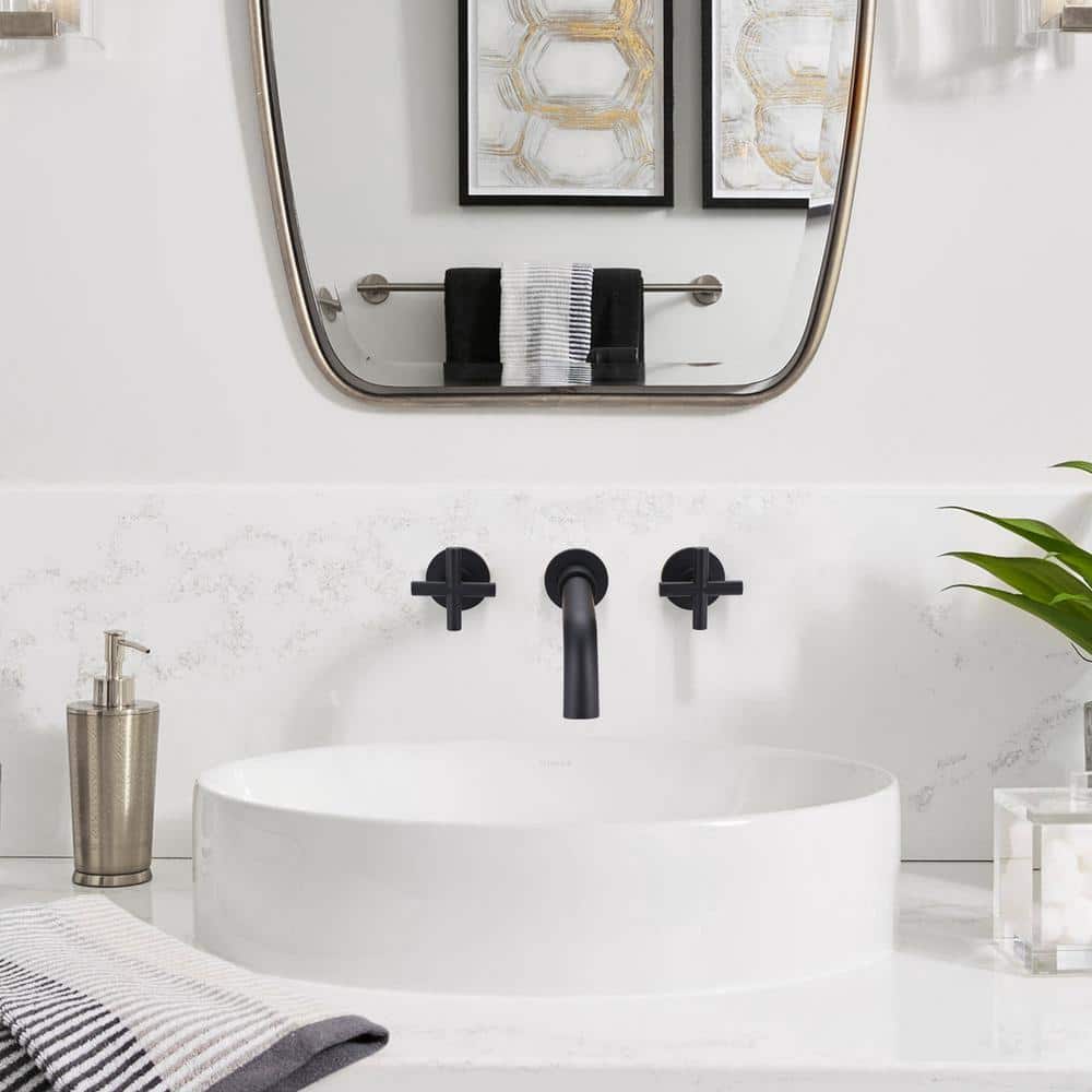 Matte Black Wall Mounted Double Handle Bathroom Faucet