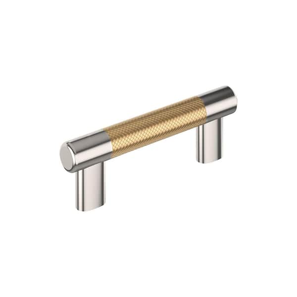 Esquire 3 in. or 3-3/4 in. (76mm or 96mm) Center-to-Center Modern Polished Nickel/Champagne Bronze Bar Cabinet Pull