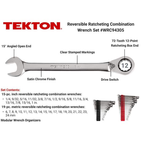 34-Piece (1/4-1 in., 6-24 mm) Reversible 12-Point Ratcheting Combination Wrench Set with Modular Slotted Organizer