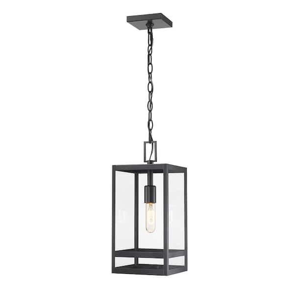 Unbranded Nuri 1-Light Black Outdoor Chandelier with Clear Glass Shade