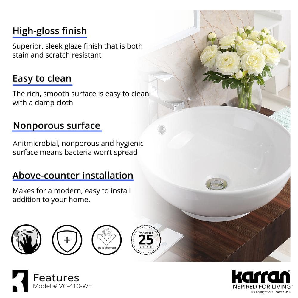 Elegant Valera 16.63" White Ceramic Vessel Bathroom Sink