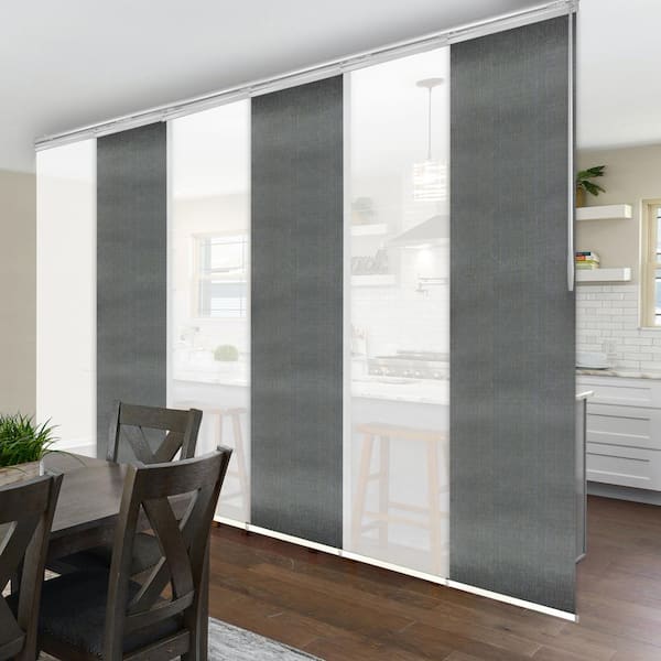 EMOH Silken Slate 70 in. - 130 in. W x 94 in. L Adjustable 6- Panel White Single Rail Panel Track with 23.5 in. Slates