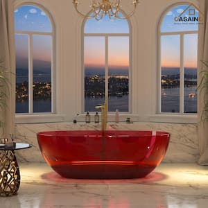 67 in. x 30 in. Freestanding Soaking Resin Bathtub with Center Drain in Transparent Red