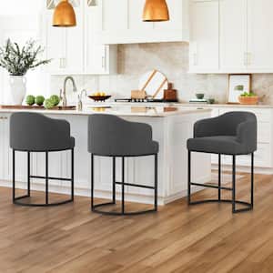 Crystal Charcoal Gray 26 in.Counter Height Fabric Upholstered Bar Stool Kitchen Island Stool With Metal Frame Set of 3