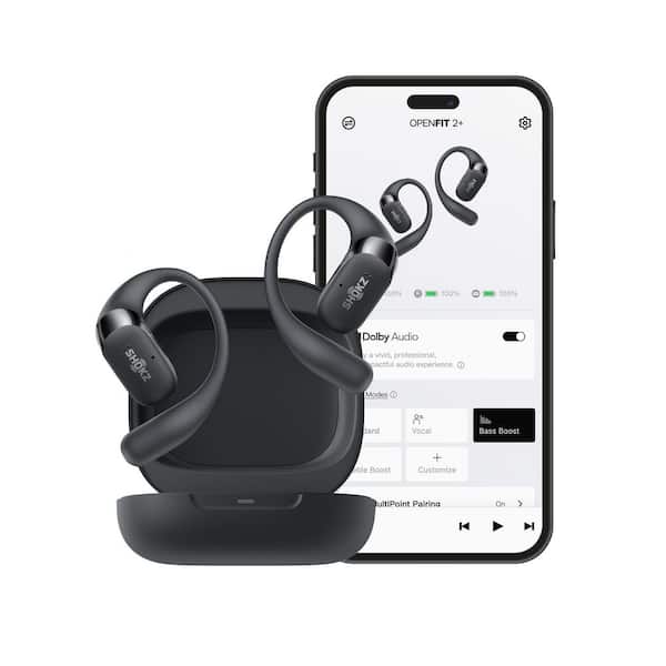SHOKZ Open Fit 2+True Wireless Bluetooth Earbuds Black T921-ST-BK