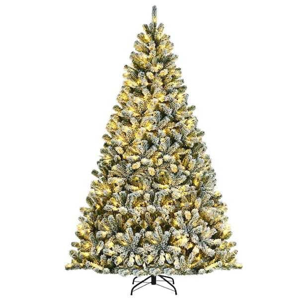 Gymax 8 ft. Pre-Lit Artificial Christmas Tree Snow Flocked Full Xmas Tree