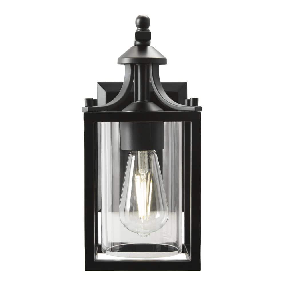 Hampton Bay Rimgate 15.5 in. 1-Light Black Lantern Indoor Table Lamp with Clear Glass Shade