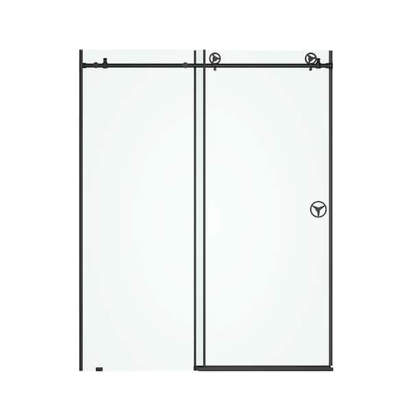 ES-DIY 60 in. W x 76 in. HSliding Frameless Shower Door in Matte Black with Clear Glass