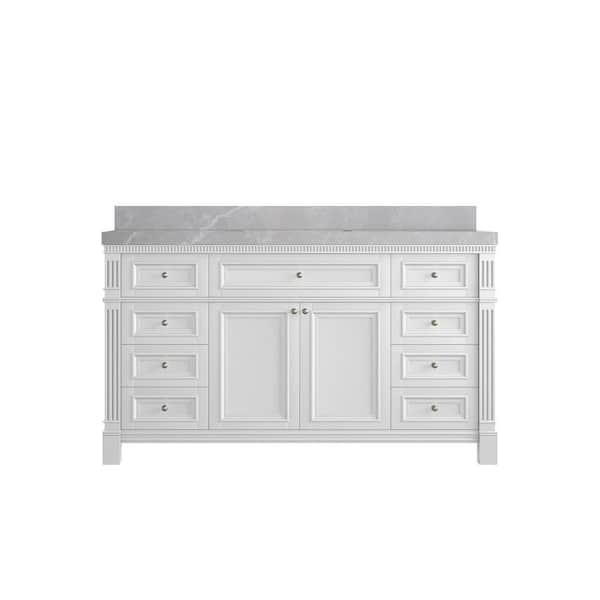 Willow Collections Paris 60 in. W x 22 in. D x 36 in. H Single Sink Bath Vanity in White with 2 in. Pearl Gray qt. Top
