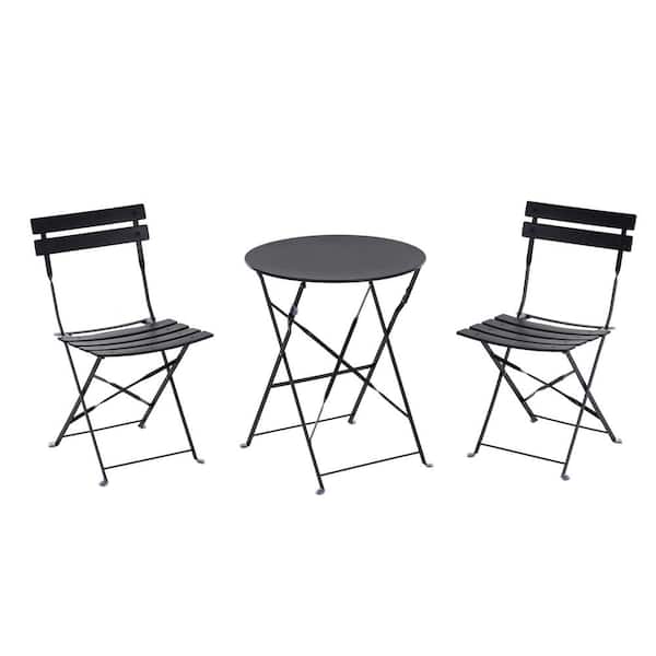 Inner Decor Seymo Black 3-Piece Metal Frame Folding Outdoor Bistro Set with Table