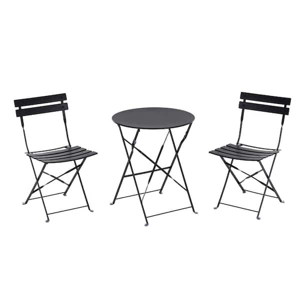 Inner Decor Hayes Black 3-Piece Metal Folding Outdoor Bistro Set with ...